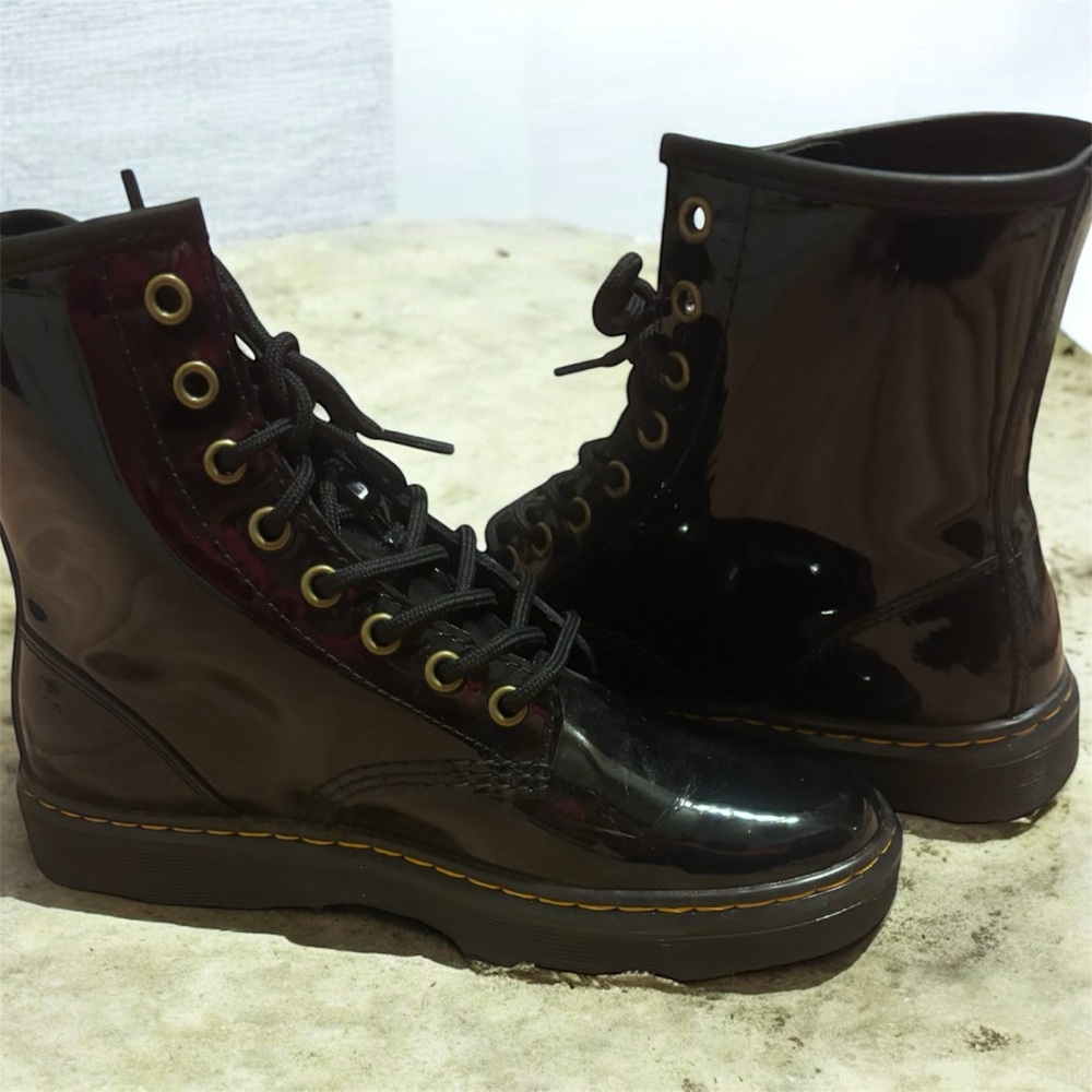 Black Patent Leather Airwair Lace-Up Boots